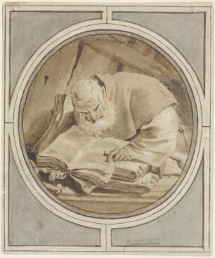 Bärtiger Mönch in das Studium alter Folianten vertieft