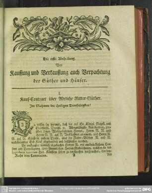 Die erste Abtheilung. Von Kauffung und Verkauffung auch Verpachtung der Güther und Häuser