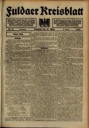Erste Ausgabe vom Samstag, den 28. März 1914.