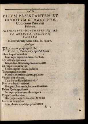 Ad Virum Praestantem Et Eruditum D. Martinum Codicium ...