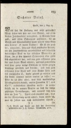 Sechster Brief. Paris, den 3. Aug. 89