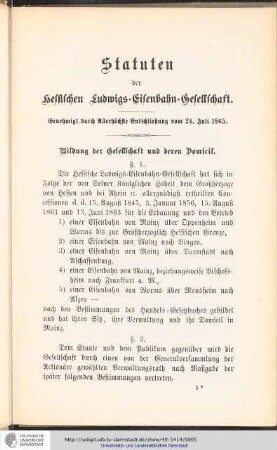 Statuten der hessischen Ludwigs=Eisenbahn=Gesellschaft
