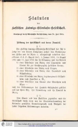 Statuten der hessischen Ludwigs=Eisenbahn=Gesellschaft