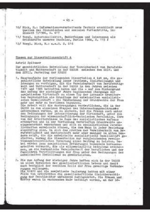 Zur geschichtlichen Entwicklung der Vereinbarkeit von Berufstätigkeit und Mutterschaft in der UdSSR zwischen dem XXIV.und dem XXVII. Parteitag der KPdSU : Thesen zur Dissertationsschrift A