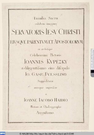 Familia Sacra, Titelblatt