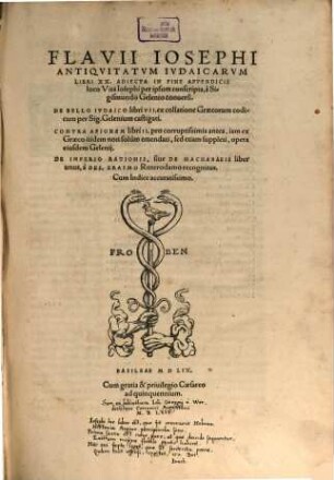 Flavii Iosephi Antiqvitatvm Ivdaicarvm Libri XX