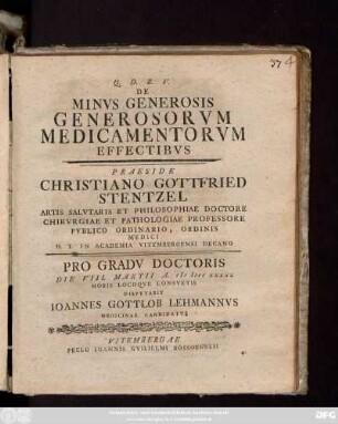 De Minvs Generosis Generosorvm Medicamentorvm Effectibvs