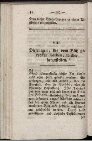 VIII. Diejenigen, die vom Blitz getroffen werden, wieder herzustellen