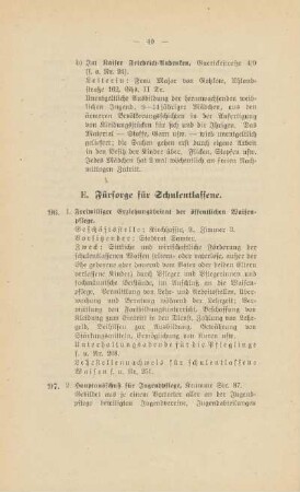 E. Fürsorge für Schulentlassene