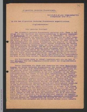 Rundschreiben des ADF-Vorstands an die Mitgliedsvereine