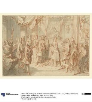 Ludwig XIV. zeichnet seinen neugeborenen Enkel Louis, Herzog von Burgund, mit dem Orden des Heiligen Geistes aus