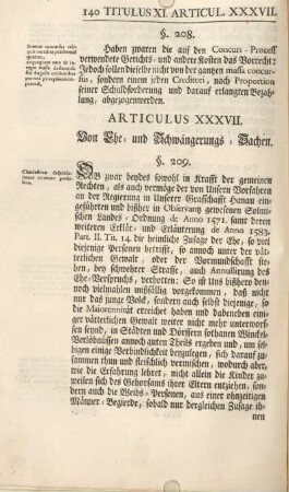 Articulus XXXVII. Von Ehe- und Schwängerungs-Sachen.