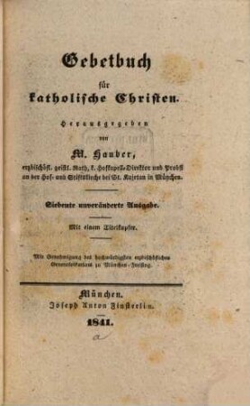 Gebetbuch für katholische Christen : mit einem Titelkupfer