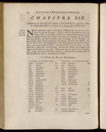 Table des Rois de Lacédémone.