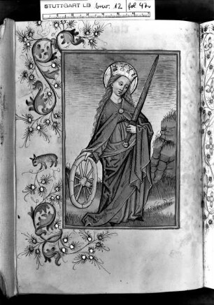 Deutsches Gebetbuch (Waldburg-Gebetbuch) — Heilige Katharina, Folio 47verso