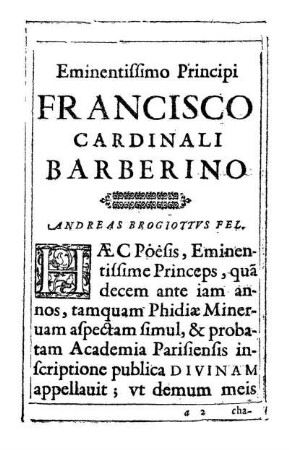Eminentissimo Principi Francisco Cardinali Barberino