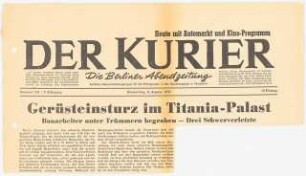 Titania-Palast (1926-27), Berlin-Steglitz Bühnenhausanbau: Zeitungsnotiz Der Kurier 6.8.1953