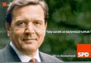 Kleinformatige Propagandaschrift der SPD zur Bundestagswahl 2002 in türkischer Sprache