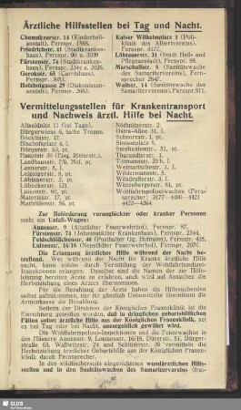 Vermittlungsstellen für Krankentransport und Nachweis ärztl. Hilfe bei Nacht