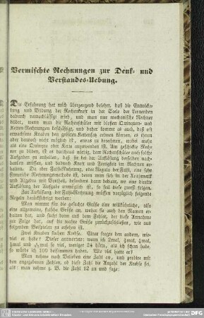 Vermischte Rechnungen zur Denk- und Verstandes-Uebung
