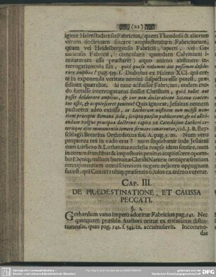 Cap. III. De Praedestinatione, Et Caussa Peccati