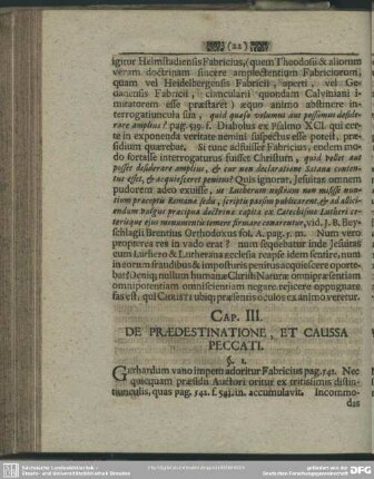Cap. III. De Praedestinatione, Et Caussa Peccati