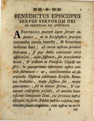 Sanctissimi In Christo Patris Et Domini Nostri Domini Benedicti Papae XIV. Constitutio Super Praecedentiae Ordine Servando Inter Abbatem Generalem, Aliosque Abbates Et Canonicos Regulares Congregationis Lateranensis, Et Abbatem Generalem, Caeterosque Abbates Et Monachos Ordinis Et Congregationis Sancti Basilii Magni
