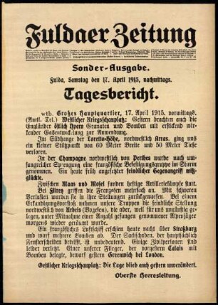 Ausgabe vom Samstag, den 17. April 1915.