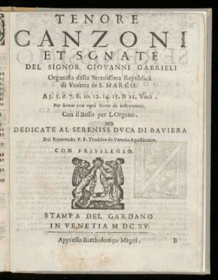 Giovanni Gabrieli: Canzoni et sonate ... a 3.5.6 ... 15 et 22 voci. Tenore