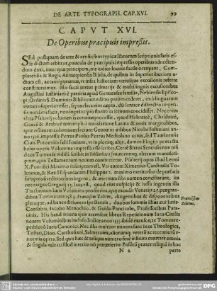 Caput XVI [XV]. De Operibus praecipuis impressis