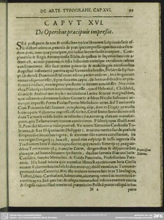 Caput XVI [XV]. De Operibus praecipuis impressis