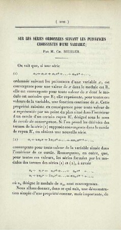 Sur les séries ordonnées suivant les puissances croissantes d'une variable.