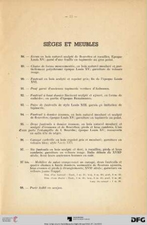 Sièges et meubles (Nr. 88-120)