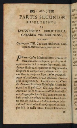 680-702, Partis Secundae Liber Primus de Augustissima Bibliotheca Caesarea Vindobonensi