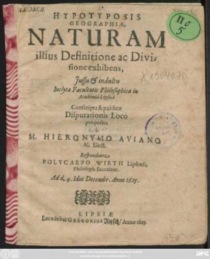 Hypotyposis Geographiae, Naturam illius Definitione ac Divisione exhibens