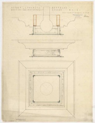 Landhaus Gurewitz, Berlin-Spandau: Deckenbeleuchtungskörper Detail 1:1, 2 Draufsicht und Seitenansicht