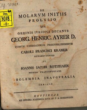 De molarum initiis prolusio