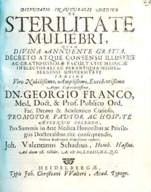 Disputatio Inauguralis Medica De Sterilitate Muliebri