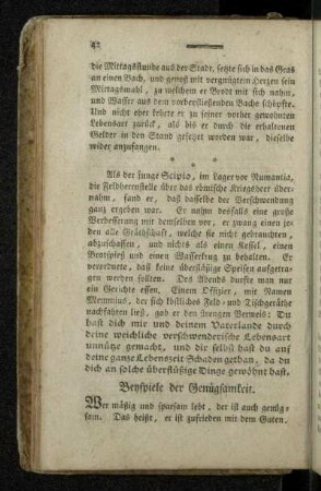 Beyspiele der Genügsamkeit.