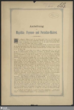 Anleitung zur Majolika-, Fayence- und Porzellan-Malerei