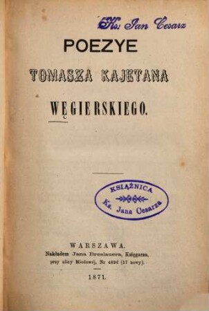 Poezye Tomasza Kajetana Węgierskiego