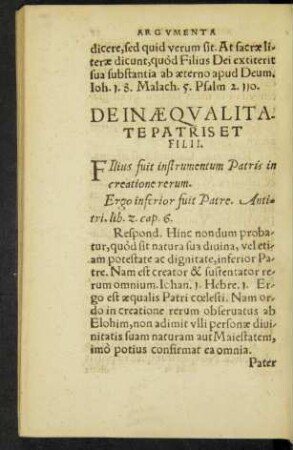 De Inaequalitate Patris Et Filii.