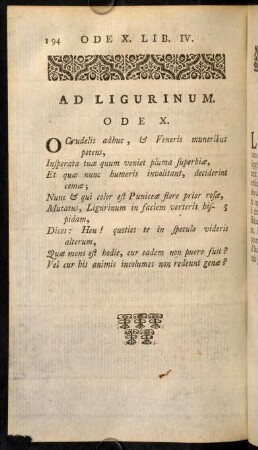 194-199, Ad Ligurinum. / A Ligurinus. Ode X.