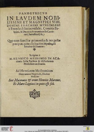 Panegyricvs - Scriptus à M. Henrico Meibomio in Academia Iulia Poëseos & Historiarum Professore ordinario