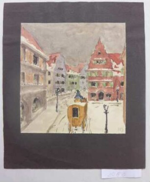 [Verschneiter Platz mit Droschke]