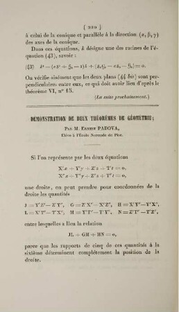 Démonstration de deux théorèmes de géometrie.