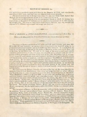 Sketch of Borneo or Pulo Kalamantan, communicated by J. Hunt Esq. in 1812, to the Honorable Sir T. S. Raffles, late Lieut. Governor of Java