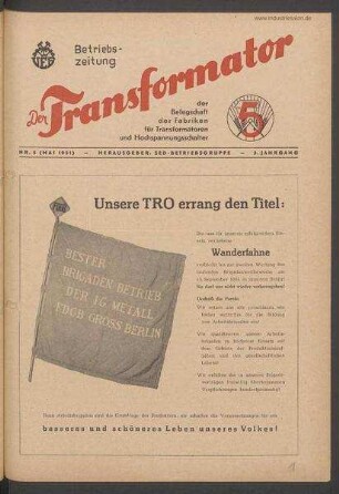 TRO-Betriebszeitung 'Der Transformator'; Nr. 5/1951 (Mai 1951)