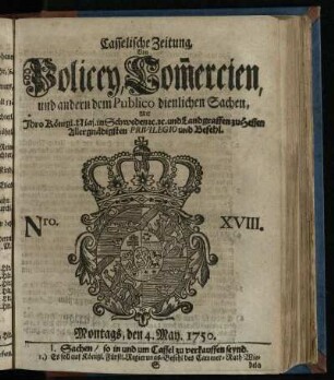 Nro. XVIII, Montags, den 4. May 1750