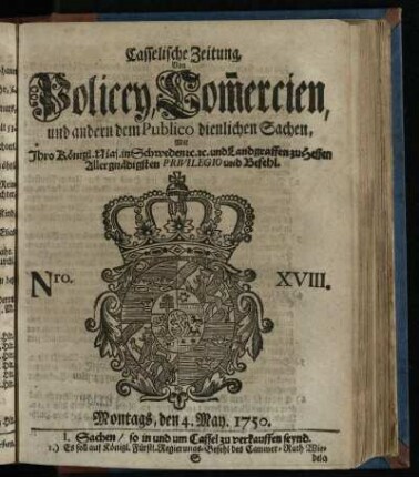 Nro. XVIII, Montags, den 4. May 1750